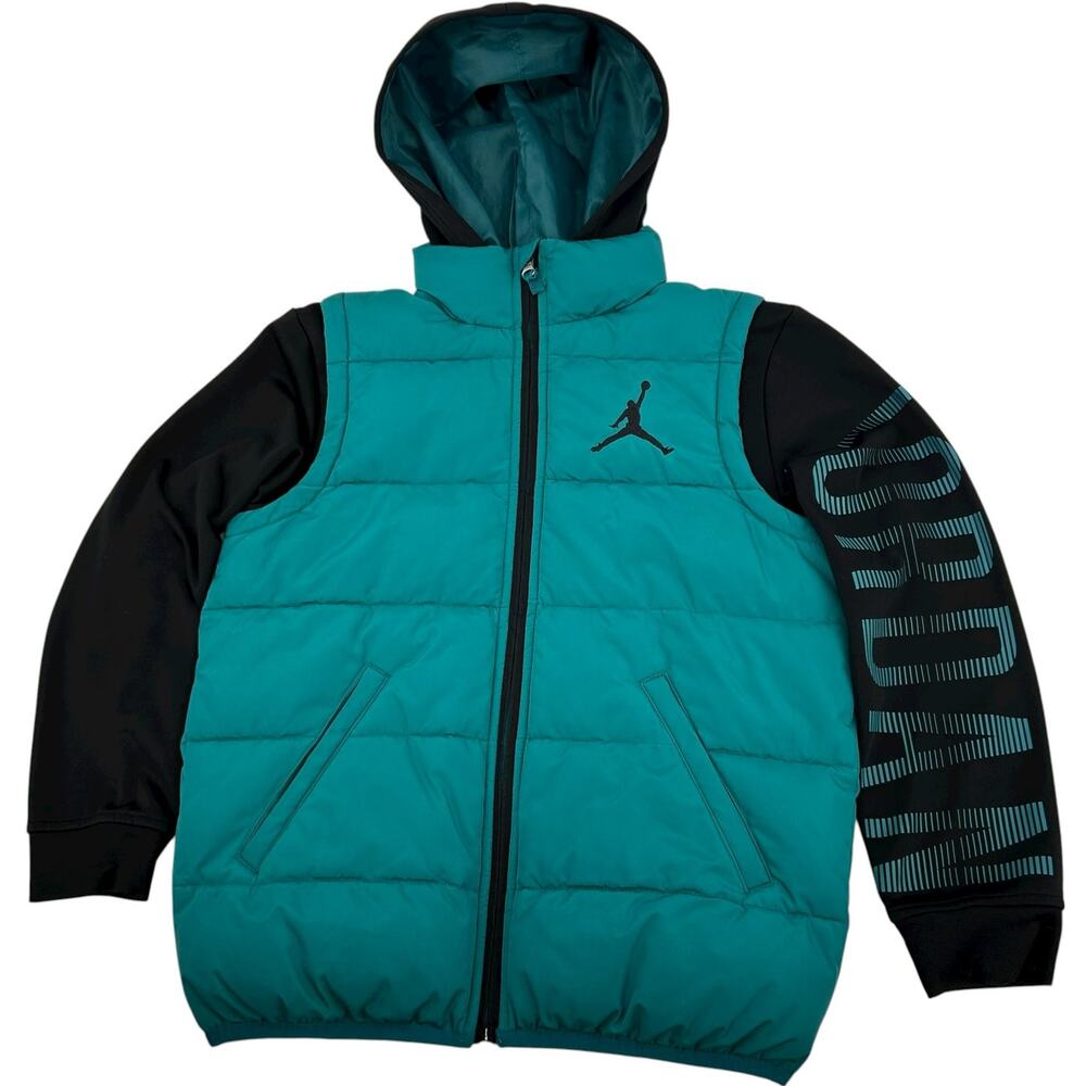 Youth Boys Turquoise Jordan Jumpman Therma-Fit Puffer Vest Full Zip Sweatshirt~S